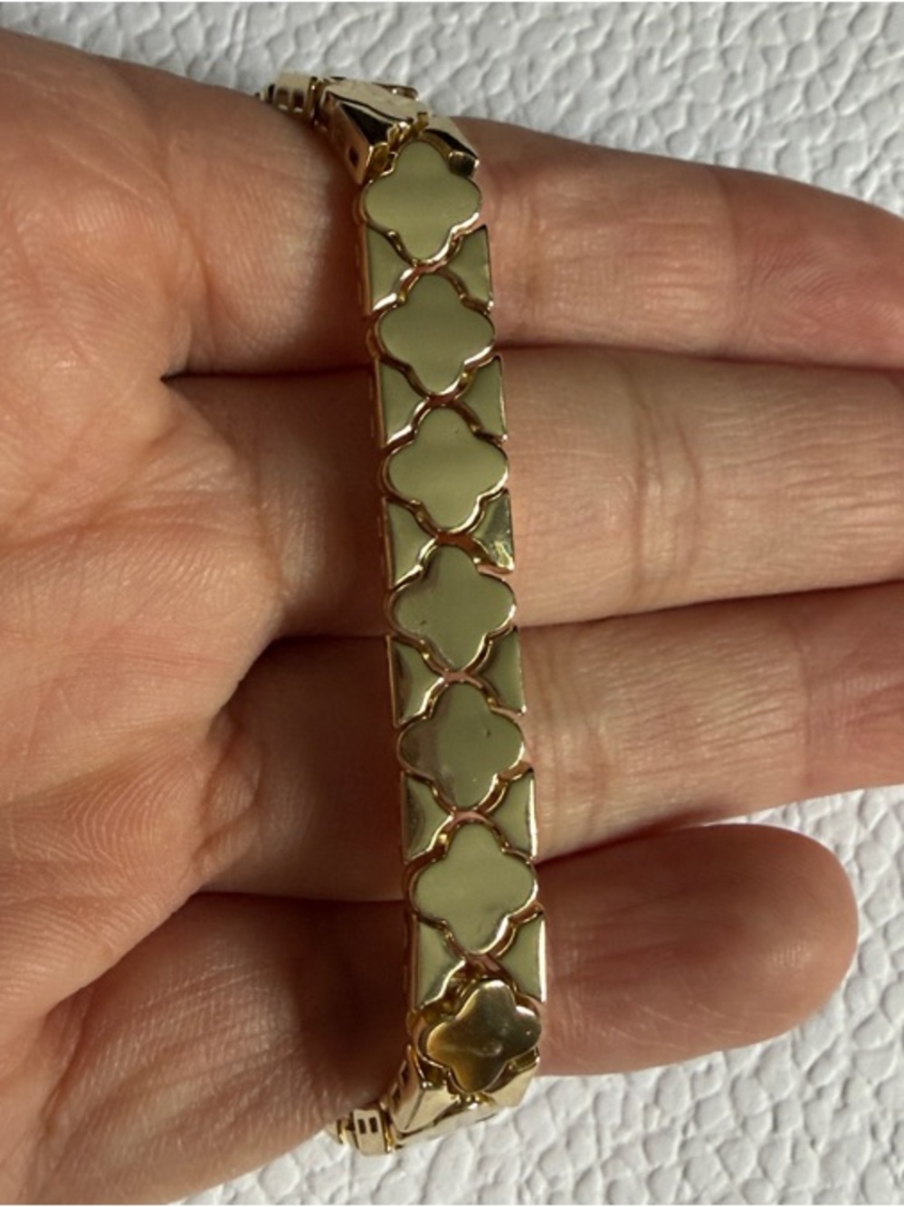 Gold and Cream Clover-Link Bracelet - Women Jewelry